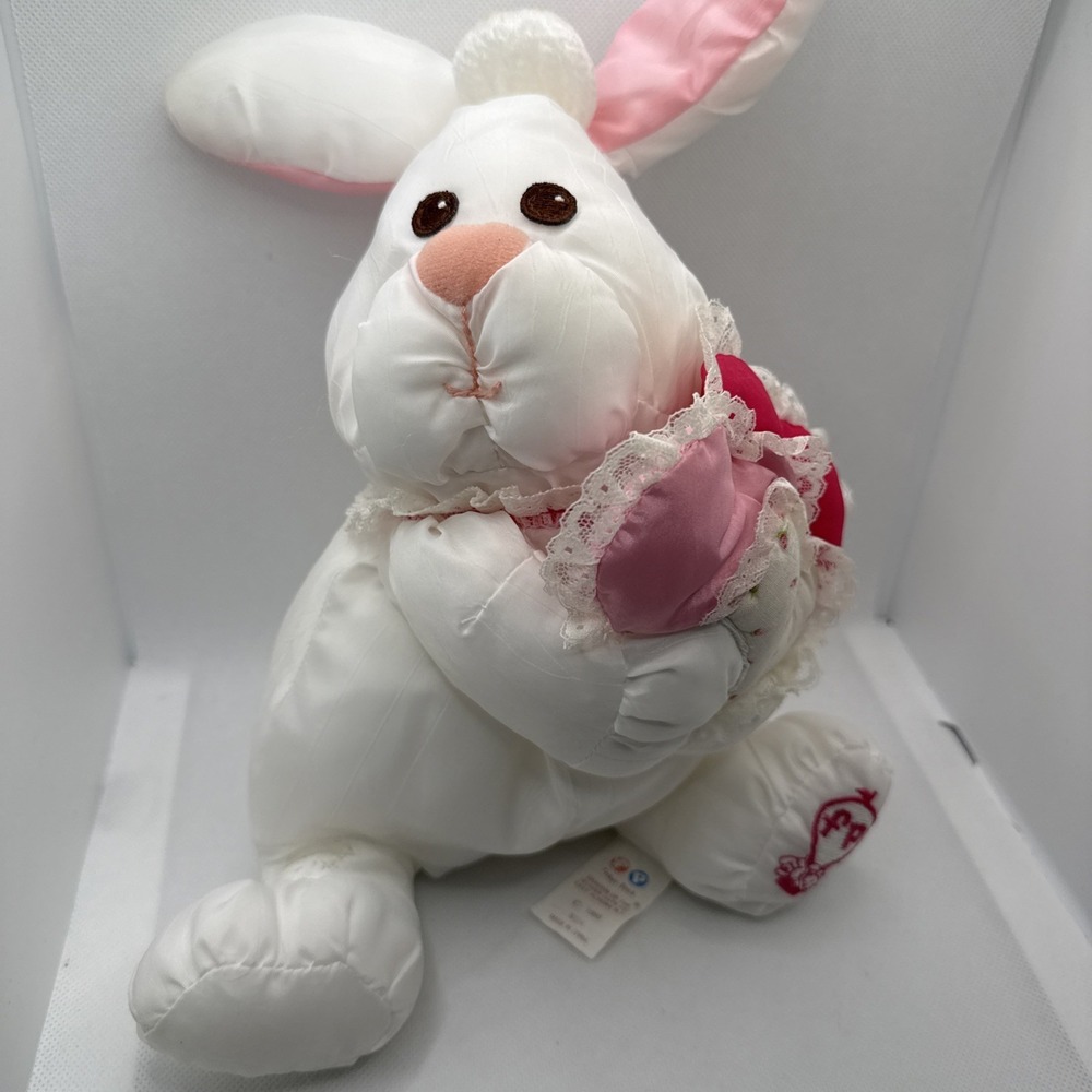 Vintage 1988 Fisher Price Puffalump White Bunny Rabbit Pink Hearts 8024 9"